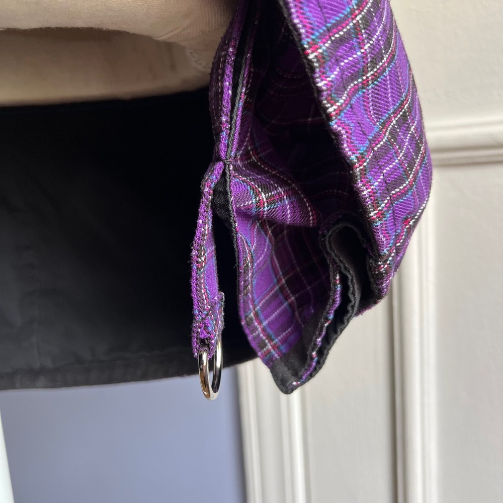 Y2K Vintage TRIPP Micro Mini Skirt Purple Plaid Pleated Reversible Metal Size XS - Picture 9 of 11
